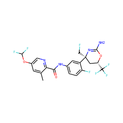 Cc1cc(OC(F)F)cnc1C(=O)Nc1ccc(F)c([C@]2(CF)C[C@@H](C(F)(F)F)OC(N)=N2)c1 ZINC000223536954