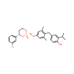 Cc1cc(OC[P@@]2(=O)OCC[C@@H](c3cccc(Cl)c3)O2)cc(C)c1Cc1ccc(O)c(C(C)C)c1 ZINC000034777163
