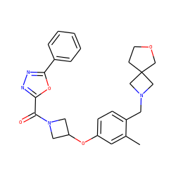 Cc1cc(OC2CN(C(=O)c3nnc(-c4ccccc4)o3)C2)ccc1CN1CC2(CCOC2)C1 ZINC000169701425