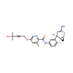 Cc1cc(OCC#CC(C)(C)O)cnc1C(=O)Nc1ccc(F)c([C@@]2(C)N=C(N)O[C@H]3C[C@H]32)c1 ZINC000220873059
