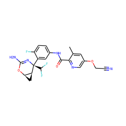 Cc1cc(OCC#N)cnc1C(=O)Nc1ccc(F)c([C@@]2(C(F)F)N=C(N)O[C@@H]3C[C@@H]32)c1 ZINC000226069196