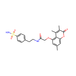 Cc1cc(OCC(=O)NCCc2ccc(S(N)(=O)=O)cc2)c2c(C)c(C)c(=O)oc2c1 ZINC000009446931