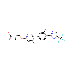 Cc1cc(OCC(C)(C)C(=O)O)ncc1-c1ccc(-c2ncc(C(F)(F)F)[nH]2)c(C)c1 ZINC000150288471