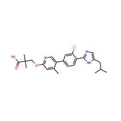 Cc1cc(OCC(C)(C)C(=O)O)ncc1-c1ccc(-c2ncc(CC(C)C)[nH]2)c(Cl)c1 ZINC000218559874