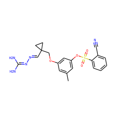Cc1cc(OCC2(/C=N/N=C(N)N)CC2)cc(OS(=O)(=O)c2ccccc2C#N)c1 ZINC000027316635