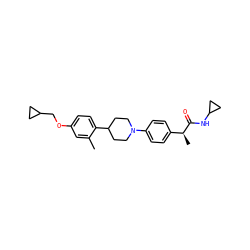 Cc1cc(OCC2CC2)ccc1C1CCN(c2ccc([C@H](C)C(=O)NC3CC3)cc2)CC1 ZINC000299859606