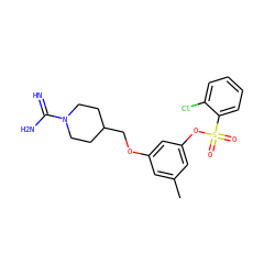 Cc1cc(OCC2CCN(C(=N)N)CC2)cc(OS(=O)(=O)c2ccccc2Cl)c1 ZINC000001893773