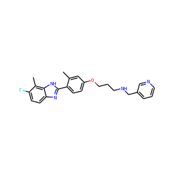 Cc1cc(OCCCNCc2cccnc2)ccc1-c1nc2ccc(F)c(C)c2[nH]1 ZINC000049089159