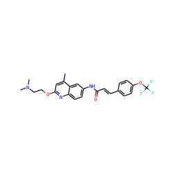 Cc1cc(OCCN(C)C)nc2ccc(NC(=O)/C=C/c3ccc(OC(F)(F)F)cc3)cc12 ZINC000013671989