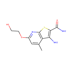 Cc1cc(OCCO)nc2sc(C(N)=O)c(N)c12 ZINC000045258065