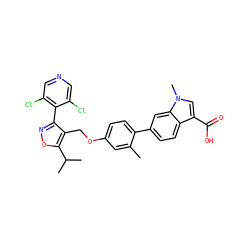 Cc1cc(OCc2c(-c3c(Cl)cncc3Cl)noc2C(C)C)ccc1-c1ccc2c(C(=O)O)cn(C)c2c1 ZINC000039258291