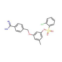 Cc1cc(OCc2ccc(C(=N)N)cc2)cc(OS(=O)(=O)c2ccccc2Cl)c1 ZINC000002009657