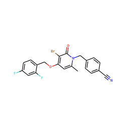 Cc1cc(OCc2ccc(F)cc2F)c(Br)c(=O)n1Cc1ccc(C#N)cc1 ZINC000049020078