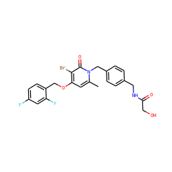 Cc1cc(OCc2ccc(F)cc2F)c(Br)c(=O)n1Cc1ccc(CNC(=O)CO)cc1 ZINC000049018949