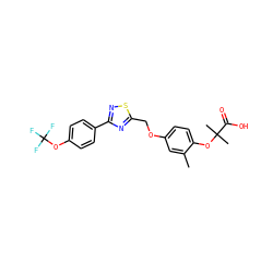 Cc1cc(OCc2nc(-c3ccc(OC(F)(F)F)cc3)ns2)ccc1OC(C)(C)C(=O)O ZINC000028710198