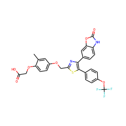 Cc1cc(OCc2nc(-c3ccc4[nH]c(=O)oc4c3)c(-c3ccc(OC(F)(F)F)cc3)s2)ccc1OCC(=O)O ZINC000049775452