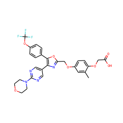 Cc1cc(OCc2nc(-c3cnc(N4CCOCC4)nc3)c(-c3ccc(OC(F)(F)F)cc3)o2)ccc1OCC(=O)O ZINC000049778062