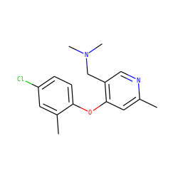 Cc1cc(Oc2ccc(Cl)cc2C)c(CN(C)C)cn1 ZINC000029046200