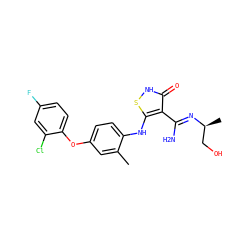 Cc1cc(Oc2ccc(F)cc2Cl)ccc1Nc1s[nH]c(=O)c1/C(N)=N/[C@@H](C)CO ZINC000034802663