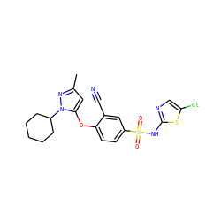 Cc1cc(Oc2ccc(S(=O)(=O)Nc3ncc(Cl)s3)cc2C#N)n(C2CCCCC2)n1 ZINC000095581911