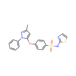 Cc1cc(Oc2ccc(S(=O)(=O)Nc3nccs3)cc2)n(-c2ccccc2)n1 ZINC000095581202