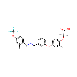 Cc1cc(Oc2cccc(CNC(=O)c3ccc(OC(F)(F)F)cc3C)c2)ccc1OC(C)(C)C(=O)O ZINC000028825470