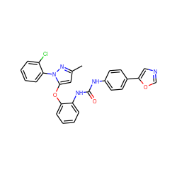 Cc1cc(Oc2ccccc2NC(=O)Nc2ccc(-c3cnco3)cc2)n(-c2ccccc2Cl)n1 ZINC000029044464