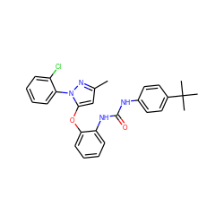 Cc1cc(Oc2ccccc2NC(=O)Nc2ccc(C(C)(C)C)cc2)n(-c2ccccc2Cl)n1 ZINC000029045261
