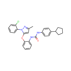 Cc1cc(Oc2ccccc2NC(=O)Nc2ccc(C3CCCC3)cc2)n(-c2ccccc2Cl)n1 ZINC000029045095