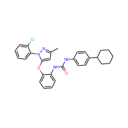 Cc1cc(Oc2ccccc2NC(=O)Nc2ccc(C3CCCCC3)cc2)n(-c2ccccc2Cl)n1 ZINC000029044947