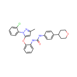 Cc1cc(Oc2ccccc2NC(=O)Nc2ccc(C3CCOCC3)cc2)n(-c2ccccc2Cl)n1 ZINC000029044798