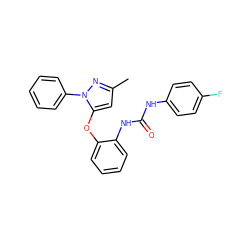 Cc1cc(Oc2ccccc2NC(=O)Nc2ccc(F)cc2)n(-c2ccccc2)n1 ZINC000029045400
