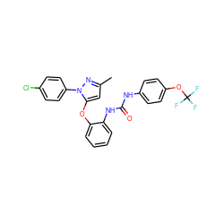 Cc1cc(Oc2ccccc2NC(=O)Nc2ccc(OC(F)(F)F)cc2)n(-c2ccc(Cl)cc2)n1 ZINC000029046141