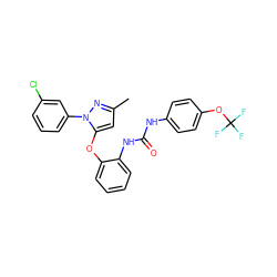 Cc1cc(Oc2ccccc2NC(=O)Nc2ccc(OC(F)(F)F)cc2)n(-c2cccc(Cl)c2)n1 ZINC000029043835