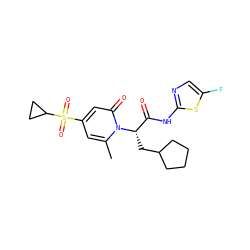 Cc1cc(S(=O)(=O)C2CC2)cc(=O)n1[C@@H](CC1CCCC1)C(=O)Nc1ncc(F)s1 ZINC000095603500