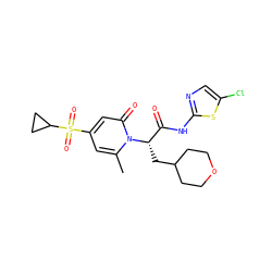 Cc1cc(S(=O)(=O)C2CC2)cc(=O)n1[C@@H](CC1CCOCC1)C(=O)Nc1ncc(Cl)s1 ZINC000118024022