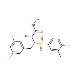 Cc1cc(S(=O)(=O)N(Cc2cc(F)cc(F)c2)[C@H](C)C(=O)NO)ccc1F ZINC000473151551