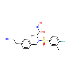 Cc1cc(S(=O)(=O)N(Cc2ccc(CCN)cc2)[C@H](C)C(=O)NO)ccc1F ZINC000473151209