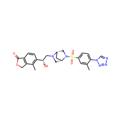 Cc1cc(S(=O)(=O)N2C[C@@H]3C[C@H]2CN3C[C@H](O)c2ccc3c(c2C)COC3=O)ccc1-n1cnnn1 ZINC000205481181