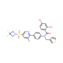 Cc1cc(S(=O)(=O)N2CC(F)(F)C2)cnc1-c1ccc(N(Cc2ccsc2)C(=O)c2ccc(O)cc2O)cc1 ZINC000653671251