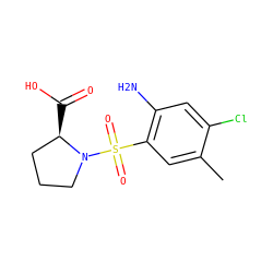 Cc1cc(S(=O)(=O)N2CCC[C@H]2C(=O)O)c(N)cc1Cl ZINC000013687256