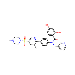 Cc1cc(S(=O)(=O)N2CCN(C)CC2)cnc1-c1ccc(N(Cc2cccnc2)C(=O)c2ccc(O)cc2O)cc1 ZINC000653756186