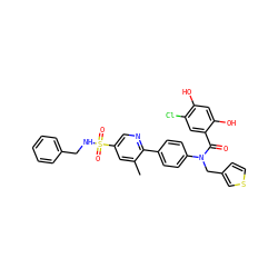 Cc1cc(S(=O)(=O)NCc2ccccc2)cnc1-c1ccc(N(Cc2ccsc2)C(=O)c2cc(Cl)c(O)cc2O)cc1 ZINC000653686448