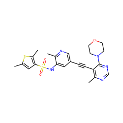Cc1cc(S(=O)(=O)Nc2cc(C#Cc3c(C)ncnc3N3CCOCC3)cnc2C)c(C)s1 ZINC000143849145