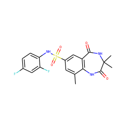 Cc1cc(S(=O)(=O)Nc2ccc(F)cc2F)cc2c1NC(=O)C(C)(C)NC2=O ZINC000103298247