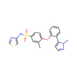 Cc1cc(S(=O)(=O)Nc2cscn2)ccc1Oc1ccccc1-c1ccnn1C ZINC000095585732