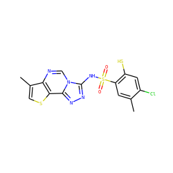 Cc1cc(S(=O)(=O)Nc2nnc3c4scc(C)c4ncn23)c(S)cc1Cl ZINC000001650671