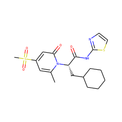 Cc1cc(S(C)(=O)=O)cc(=O)n1[C@@H](CC1CCCCC1)C(=O)Nc1nccs1 ZINC000095604672