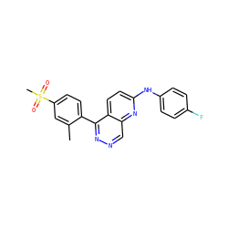 Cc1cc(S(C)(=O)=O)ccc1-c1nncc2nc(Nc3ccc(F)cc3)ccc12 ZINC000138205667