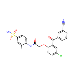 Cc1cc(S(N)(=O)=O)ccc1NC(=O)COc1ccc(Cl)cc1C(=O)c1cccc(C#N)c1 ZINC000003937837